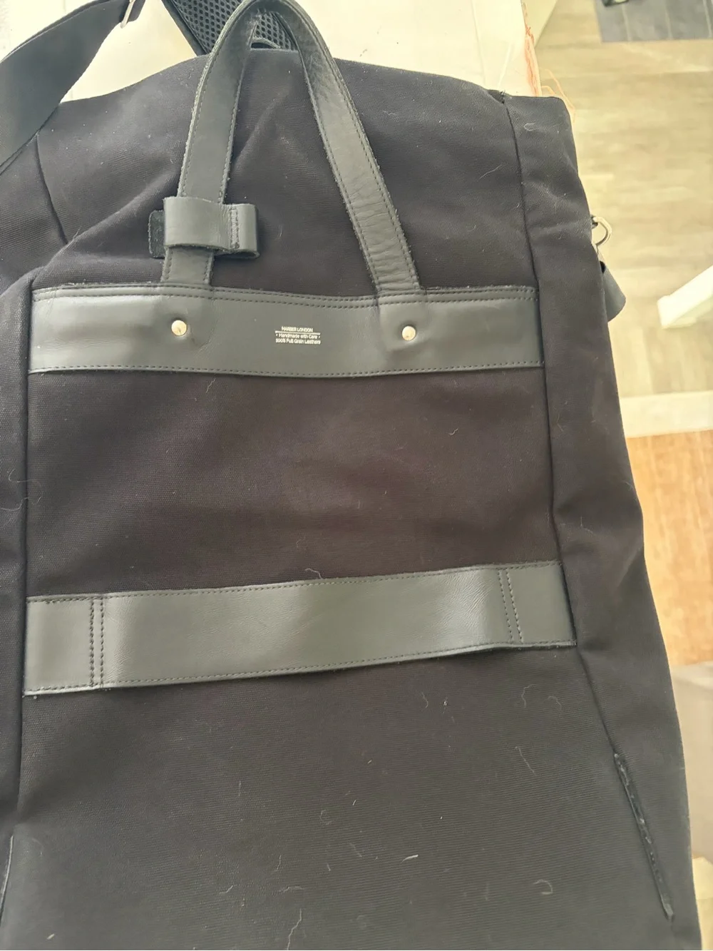 Harber London Black Leather Duffel Tote - Men's Travel Bag